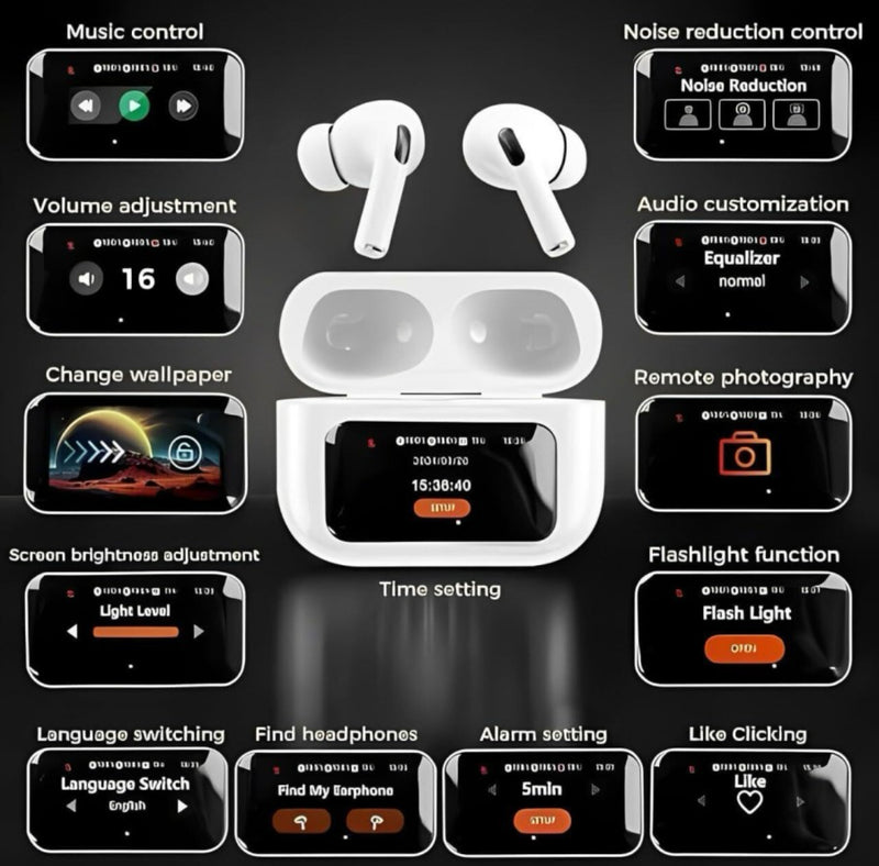 bSmart Touchscreen Bluetooth Earbuds, Full-Color Display, AI Interaction, Offline Playback, Waterproof, Wireless Charging, Regular priceRs. 8,999.00 Sale priceRs. 699.00Sale